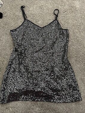 New Express Sequin Camisole Tank Top Blouse Teal Aqua Sequin Holiday Glam S